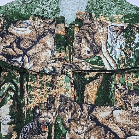 Vtg Whales Friends Button Up Embellished 100 Cotton Jacket Wolves Collared - Picture 8 of 12